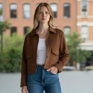 NWT Steve Madden Faux Suede Trucker Jacket Color: Shaved Chocolate